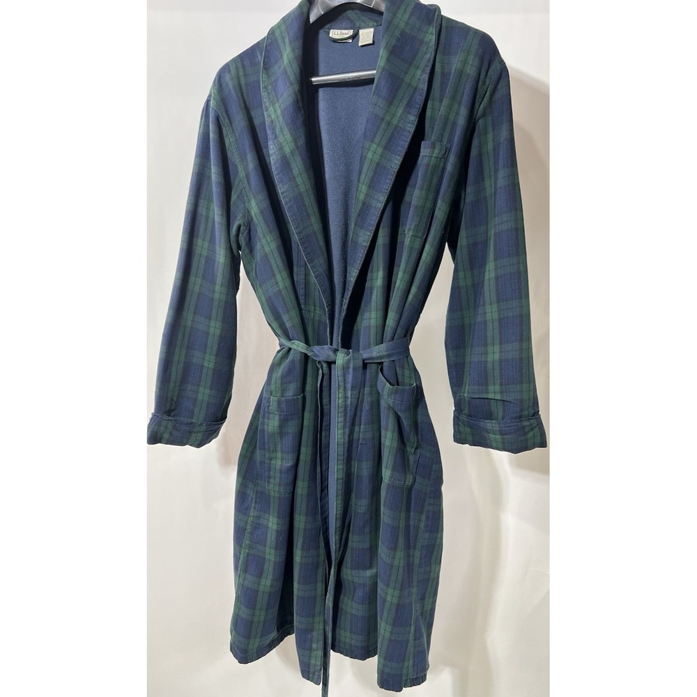 Vintage L.L. Bean Robe Mens XL Scotch Tartan Green Blue Plaid Flannel Lined